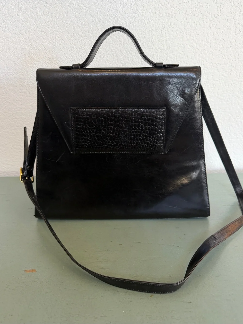 Vintage Perry Ellis Portfolio Crossbody Satchel with Croc-Textured Panel